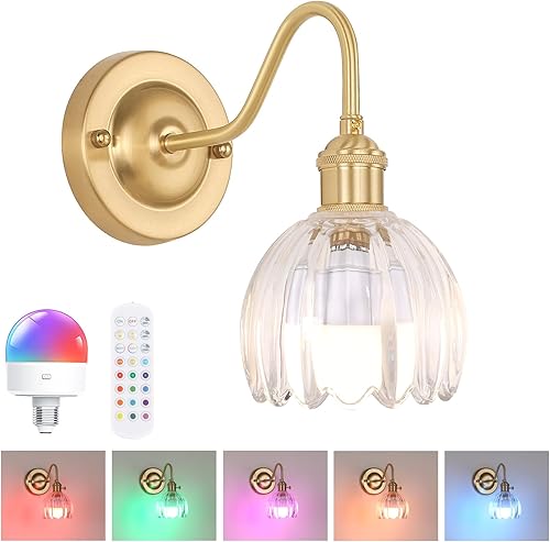 Miniatura 16 de Candelabro de Pared Vintage Operado por Batería con Linda Lámpara de Vidrio Transparente de Tulipán, Luz de Pared Recargable Inalámbrica Alimentada