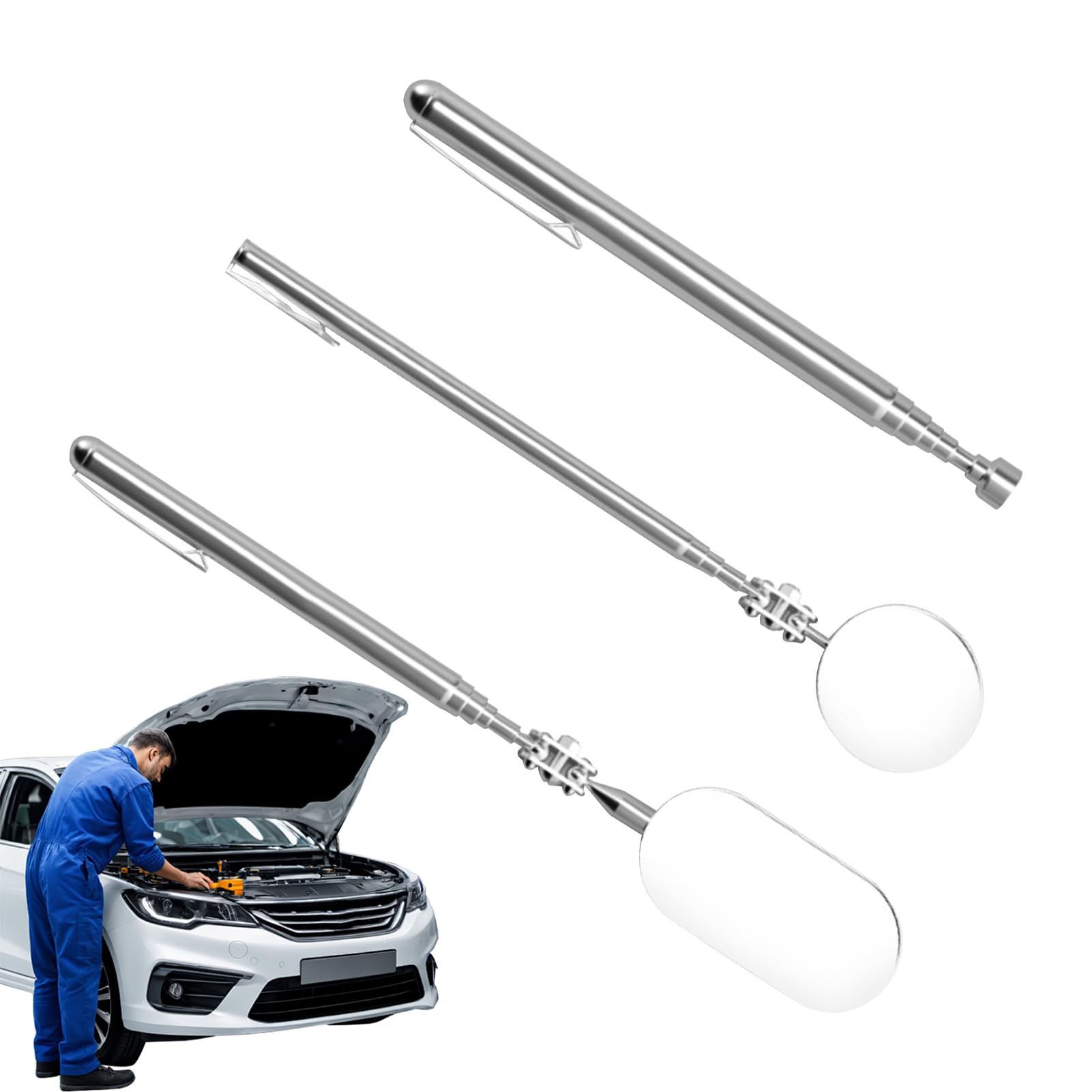 Lustro teleskopowe - lusterko kontrolne samochodu z wyciąganym uchwytem | Solidne akcesorium z ergonomicznym uchwytem do mechaniki samochodowej i naprawy domu