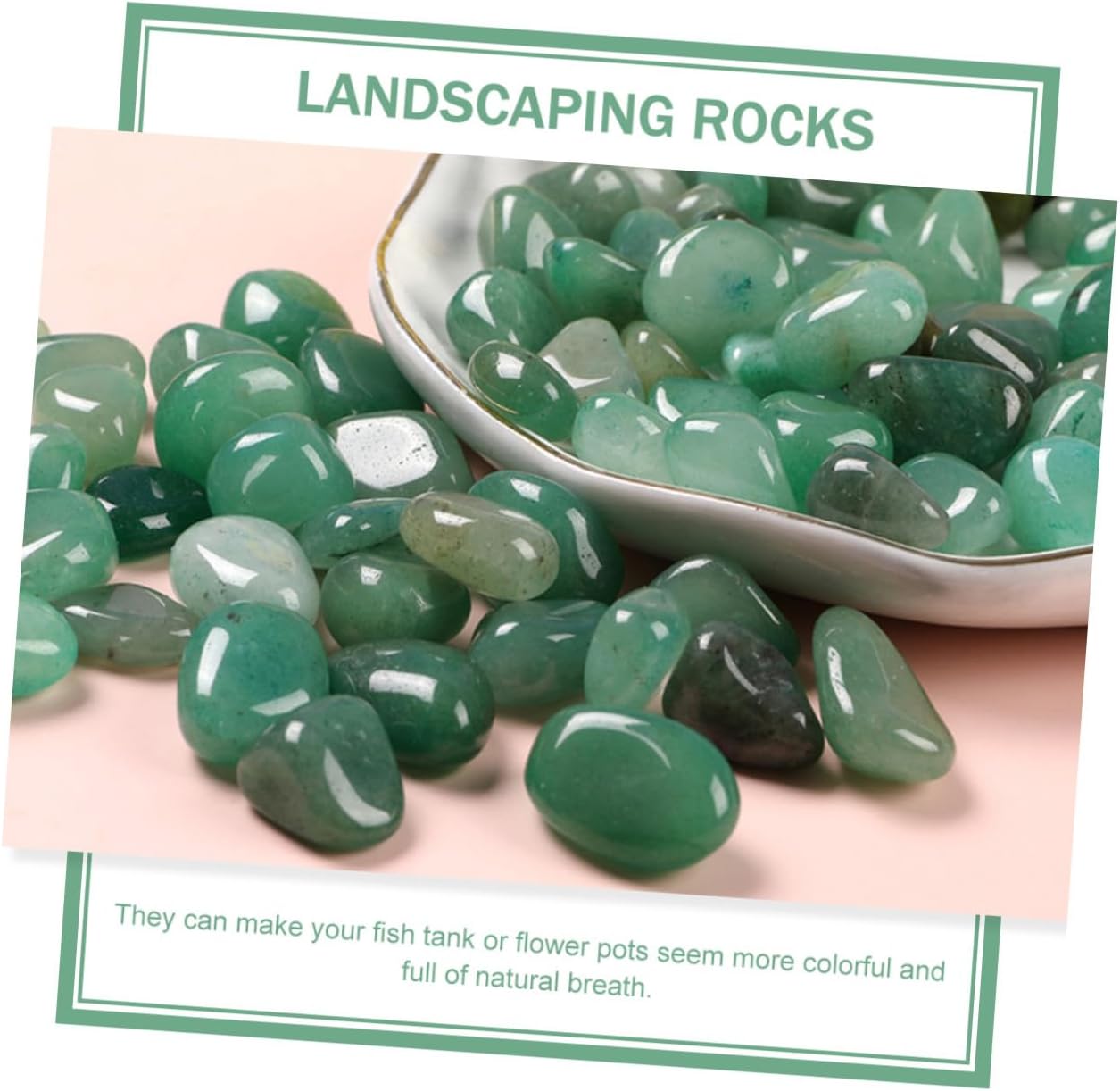 HOMSFOU 7-9mm Green Aventurine Aquarium Gravel Decorative Rocks 2lb Bulk Fish Tank Landscaping Stones for Freshwater Terrarium and Aquarium Décor