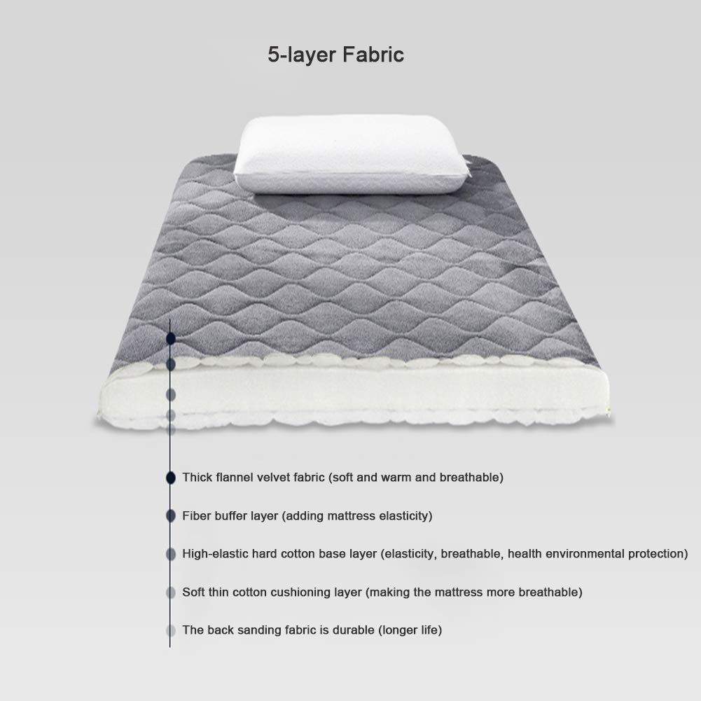 WYJHNL Matelas Futon Doux 6cm D'épaisseur, Matelas Tatami Japonais, Dortoir étudiant Pliant, Convient pour Le Sol et Lit, Gris, 160x200cm (63x79inch), Moelleux, Coton