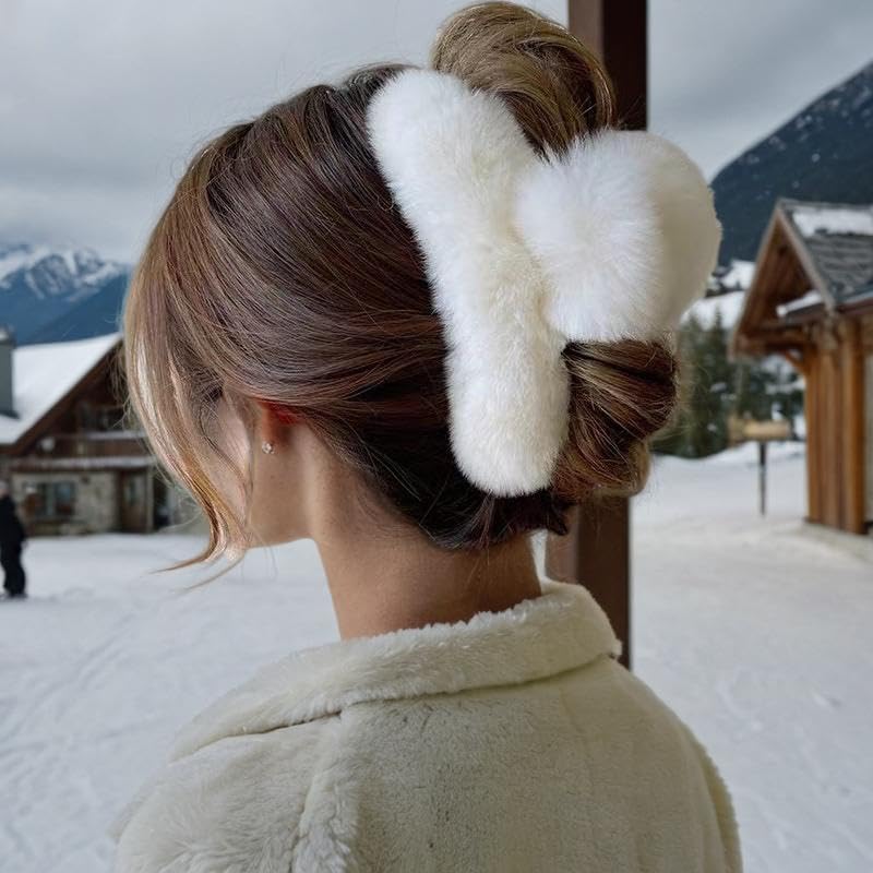 Pinzas para el cabello blancas y mullidas, estilo peluche, grandes, para cabello grueso o rizado, accesorios estéticos femeninos para Navidad, Halloween y Año Nuevo miniatura 3
