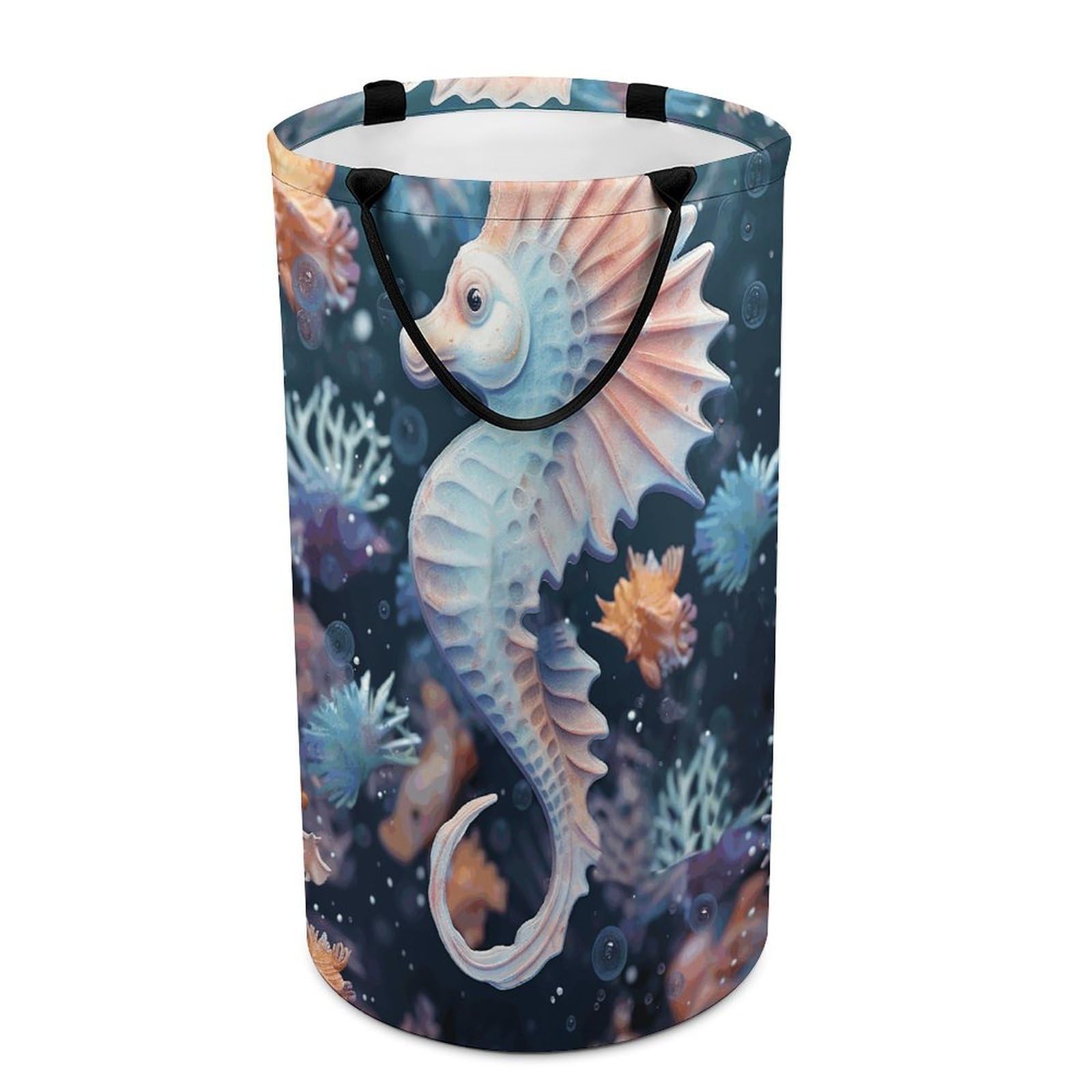Adfgyerh Style Seahorse And Starfish Laundry Basket ，Foldable Waterproof Model ，Laundry Hamper ，Handles On Both Sides Easy To Move ，Storage Basket For Bedroom, Bathroom, Dorm, Laundry Room.