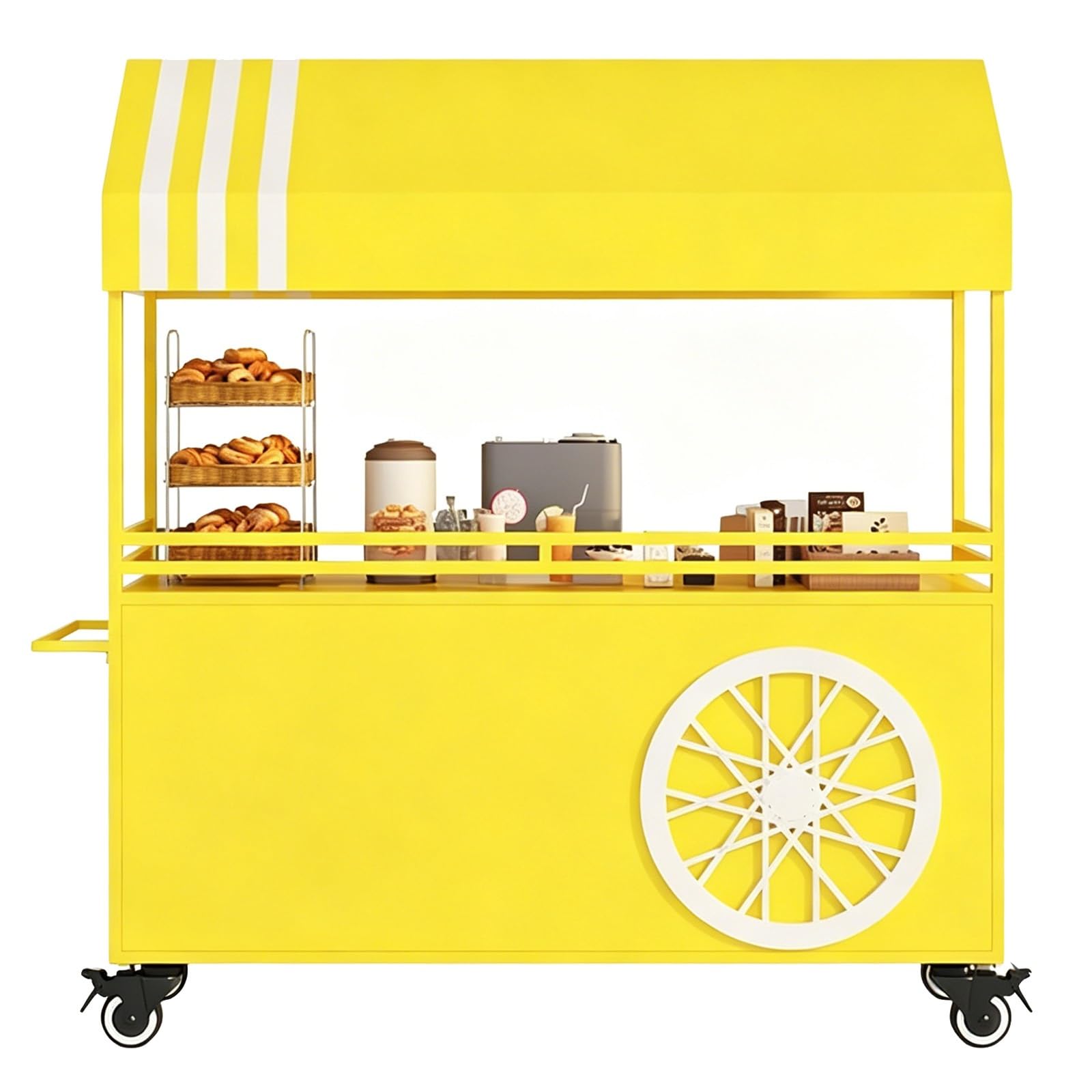 Outdoor Vendor Cart, Iron Market Stand, with Canopy, Lockable Wheels, Handle, Guardrail, for Market, Street Food, Events(Yellow,120cm/47in)