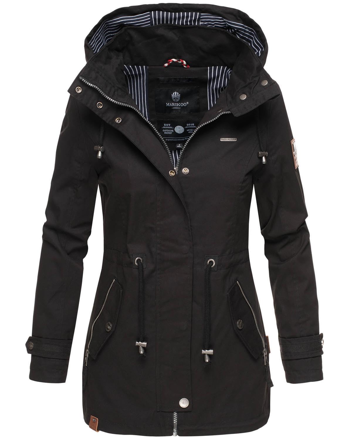 MARIKOO Damen Jacke Frühling Übergangsjacke leicht Parka Mantel Kapuze B690