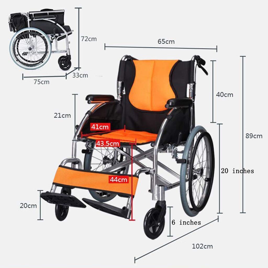 MU Silla de Ruedas Autopropulsada, Manual de Aleación de Aluminio Plegable Ligero con Pedales Ajustables Doble Freno para Discapacitados/Manual de Edad Avanzada Cesta