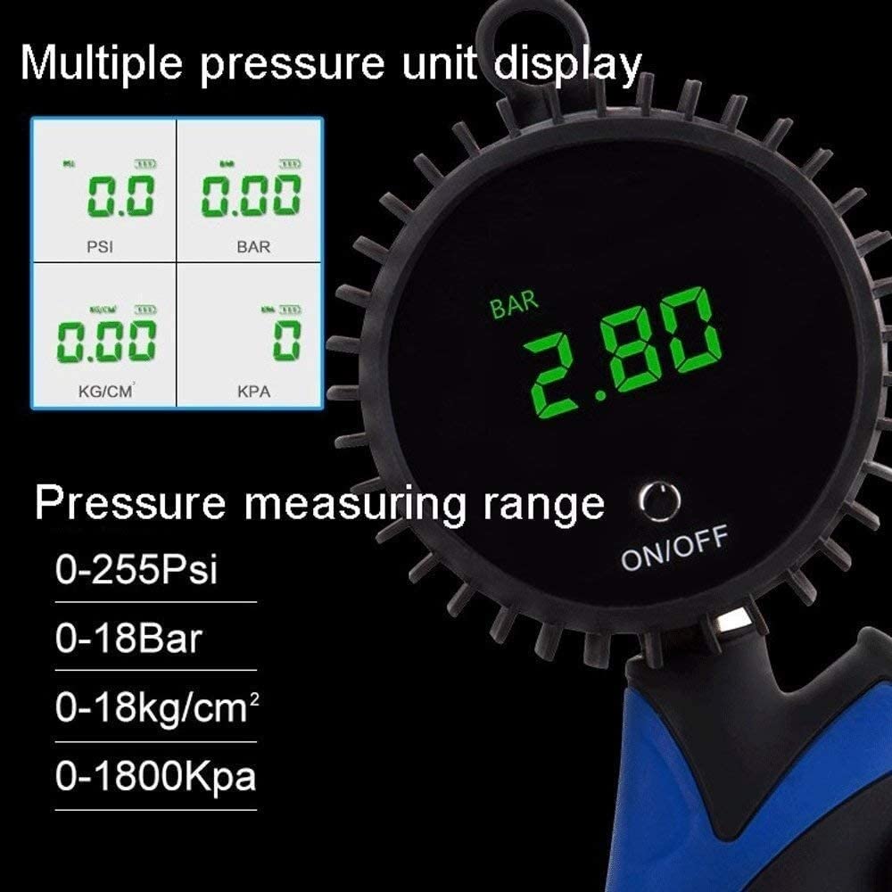 Medidor de presión de aire portátil - Inflador digital de neumáticos con manómetro, herramienta de presión for camión, automóvil, tubo interior de bicicleta - Bomba PSI precisa for trabajo pesado