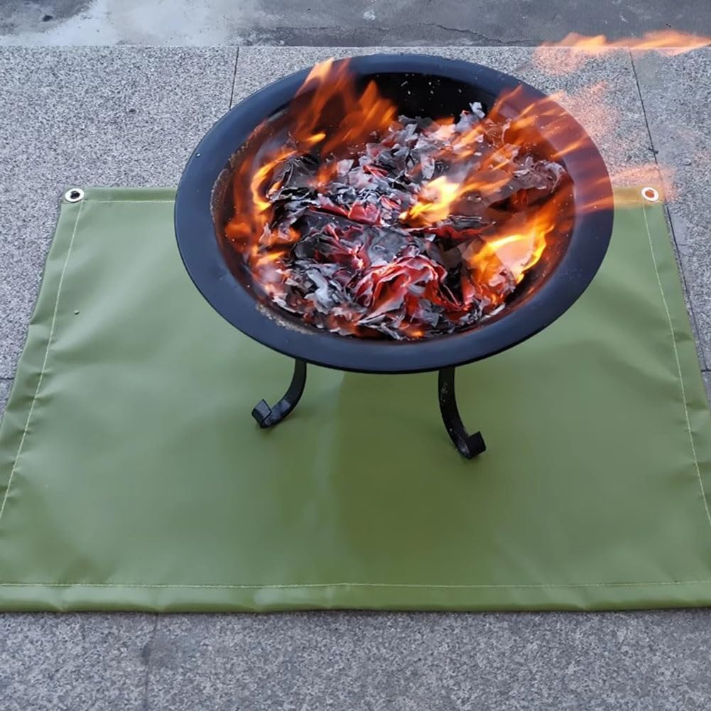 Mata do ogniska na zewnątrz - żaroodporny koc z włókna szklanego do grillowania, pikników i ochrony trawnika(92x100cm)