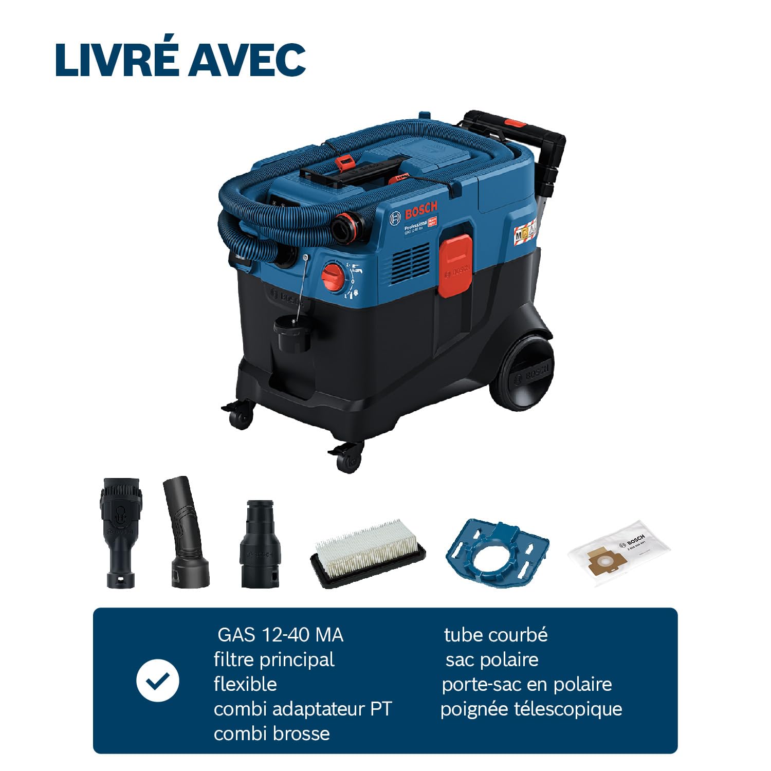 Bosch Professional Aspirateur Polyvalent Gas 12-40 MA 1200 W Filtre Automatique AFC