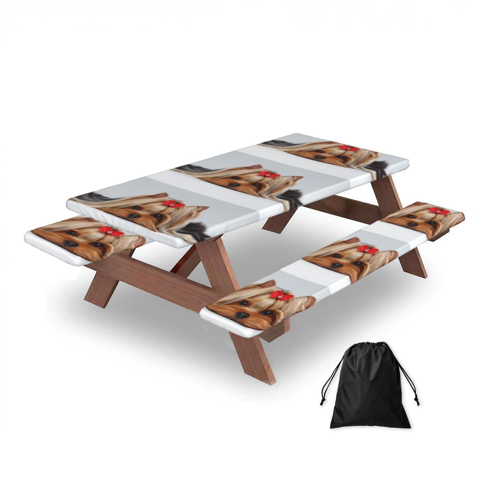 Dopklna As Picture Yorkshire Terrier, Picnic Table Cover With Bench Covers -Waterproof Elastic Fitted Tablecloth For Garden Camping Patio 76X152cm