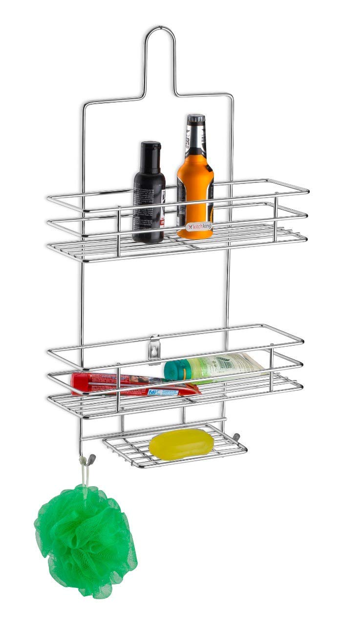 2heet 3 Tier Bathroom Shelf Hanging Shower Head Caddy Holder Organizer Metal Chrome Plated Storage for Shampoo Conditioner Soap Towel