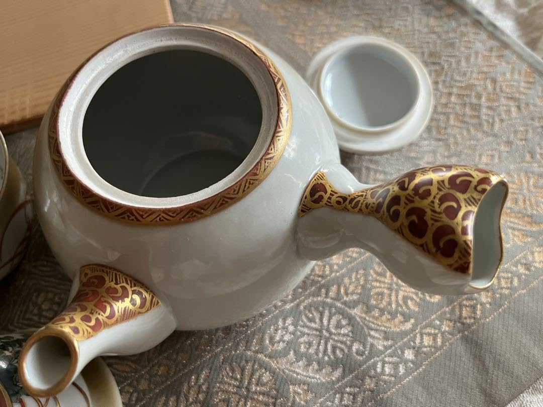 Amazon.co.jp: 九谷焼 岳山 番茶器 急須 湯呑みセット 木箱入り 金彩