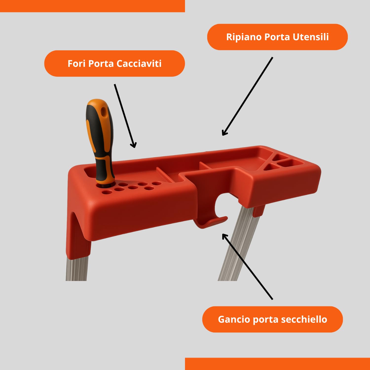 eacommerce - Scala Domestica in Alluminio | Antiscivolo con Gradini da 80mm | Portaoggetti e Chiusura a Portafoglio | Made in Italy, Alluminio (6 Gradini)