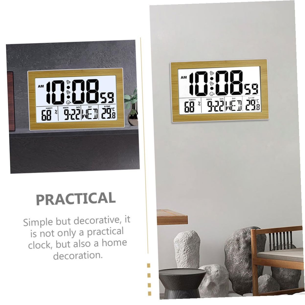 Orologio Digitale da Parete e Tavolo con Ampio Display e Calendario Silenzioso Batterie Design in Legno per Casa Ufficio e Scuola Facile da Montare e Leggere