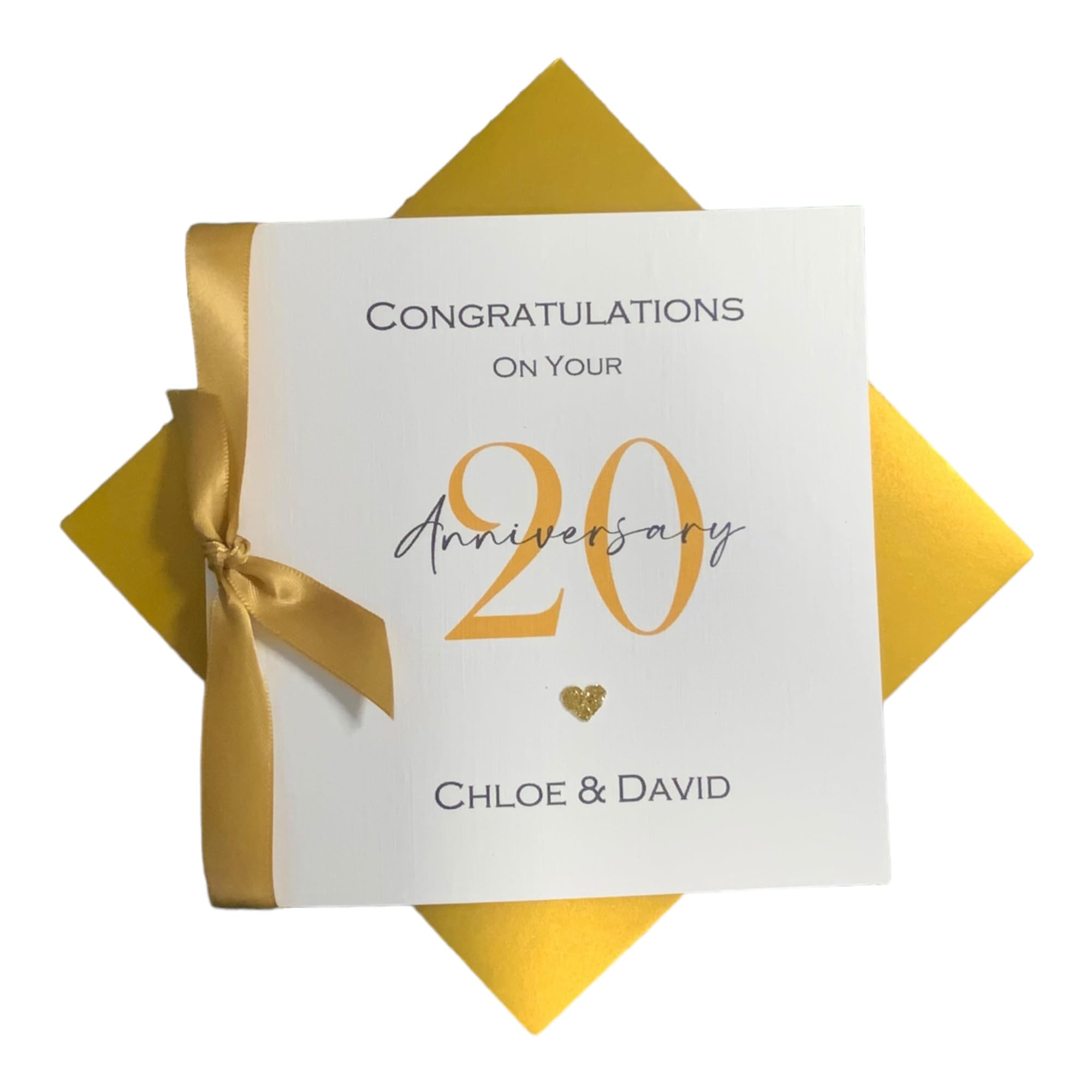 20th Wedding Anniversary Card - China 20 Year Twentieth Anniversary Greeting Card, Personalised Gift for Wife, Husband, Parents, Couple Friends - Various Designs (Ribbon Number) — image 1