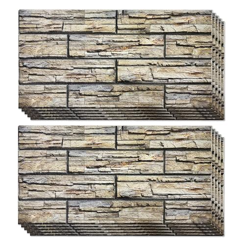 K&B Panels 3D Wall Panels, Realistic Slate Effect Styrofoam Wall Panelling Kit, Lightweight, Easy to Install, Dual Insulation to Reduce Acoustic Noise, Indoor & Outdoor (Beige) (10 Panels)