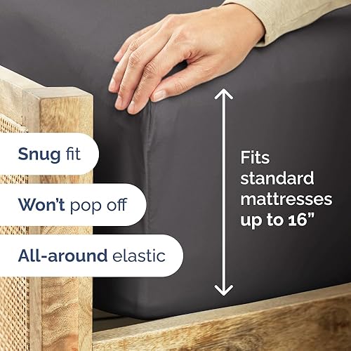 Miniatura 7 de Juego de sábanas de 100 % algodón satinado de 400 hilos, sedoso y suave, para colchón alto, tamaño individual