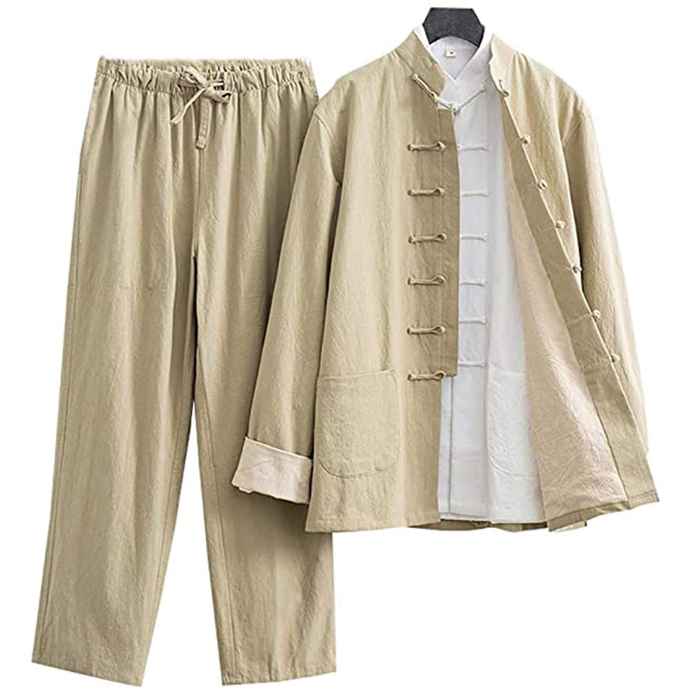 Tai Chi odzież męska koszula Hanfu Tang garnitur chiński styl kurtki kungfu z długim rękawem bawełna odzież treningowa prezent dla średniego i starszego wieku D XL