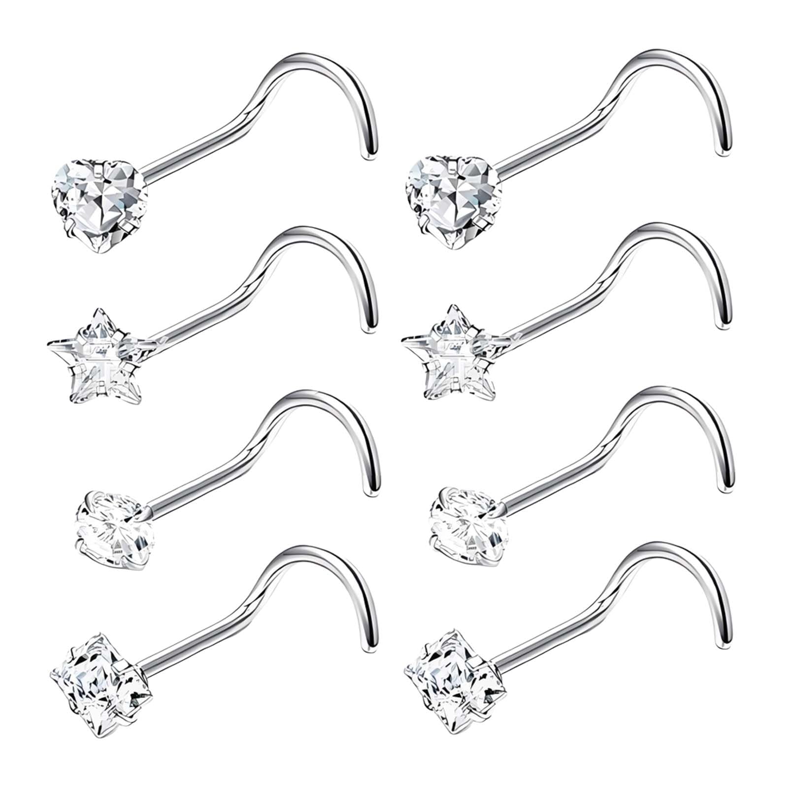 8PCS Silver Nose Studs, Stainless Steel Corkscrew Nose Piercings, Nose Piercing Jewellery with Small Size for Daily Wear Party Dating Suitable for Women Men Jewellery Piercing Accessories Lover