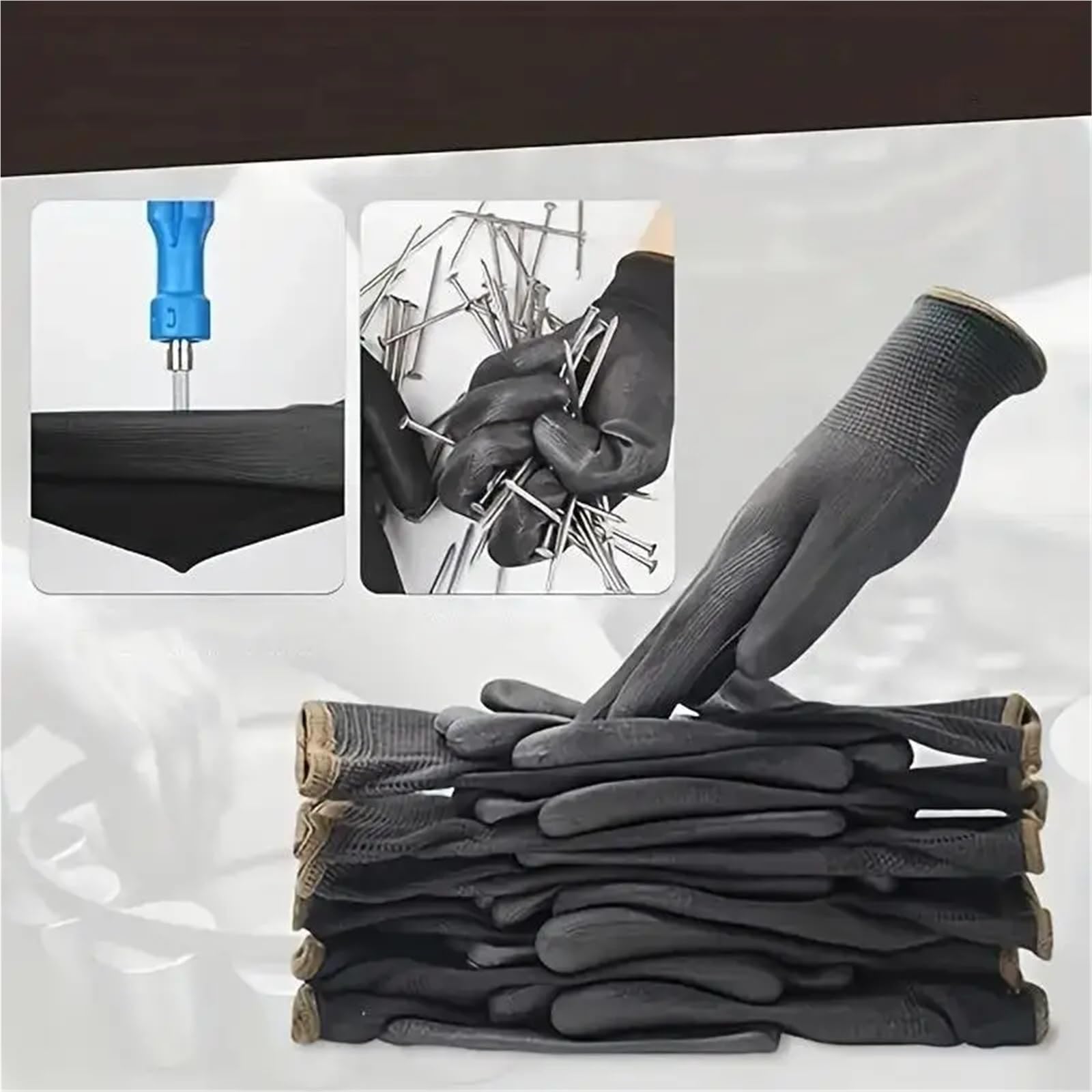 Genérico 12 pares de guantes de trabajo con palma recubierta en negro/gris - Guantes de seguridad for horticultura, carpintería y reparaciones(Gray 36 pairs,XL)