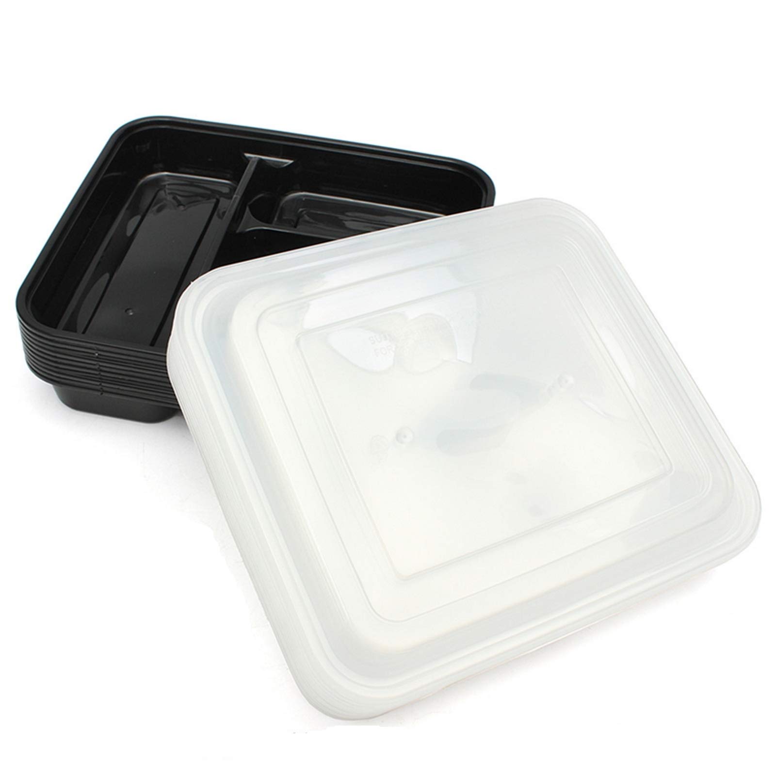 Kabalo 10 Pack Premium 3 Compartment Stackable Microwave Re-Usable Lunchbox Food Container Meal Prep Preparation Boxes