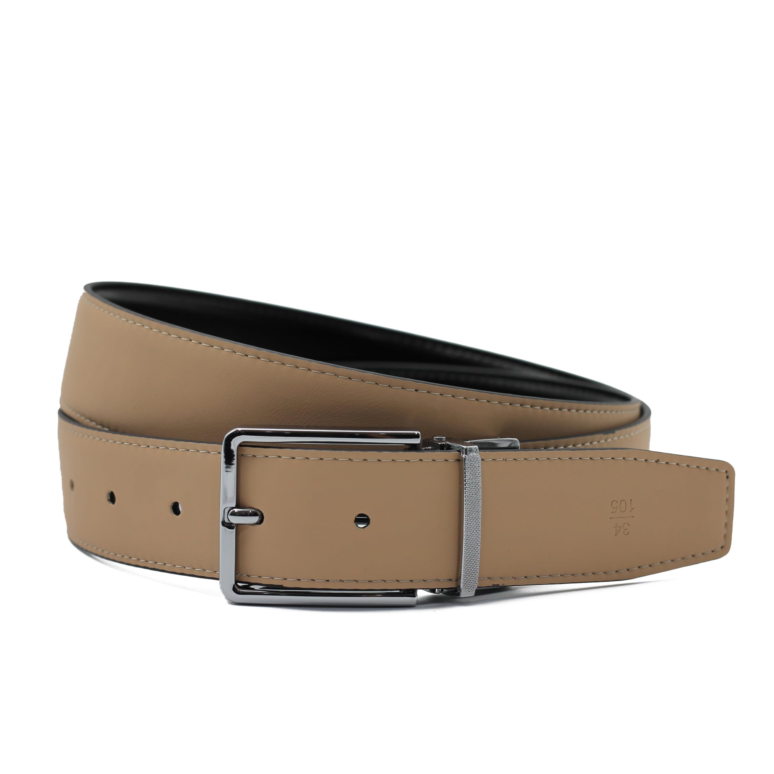 XPOSED Reversible Full Grain Leather Belt - 30mm Wide - Black Nickel Buckle - 120cm