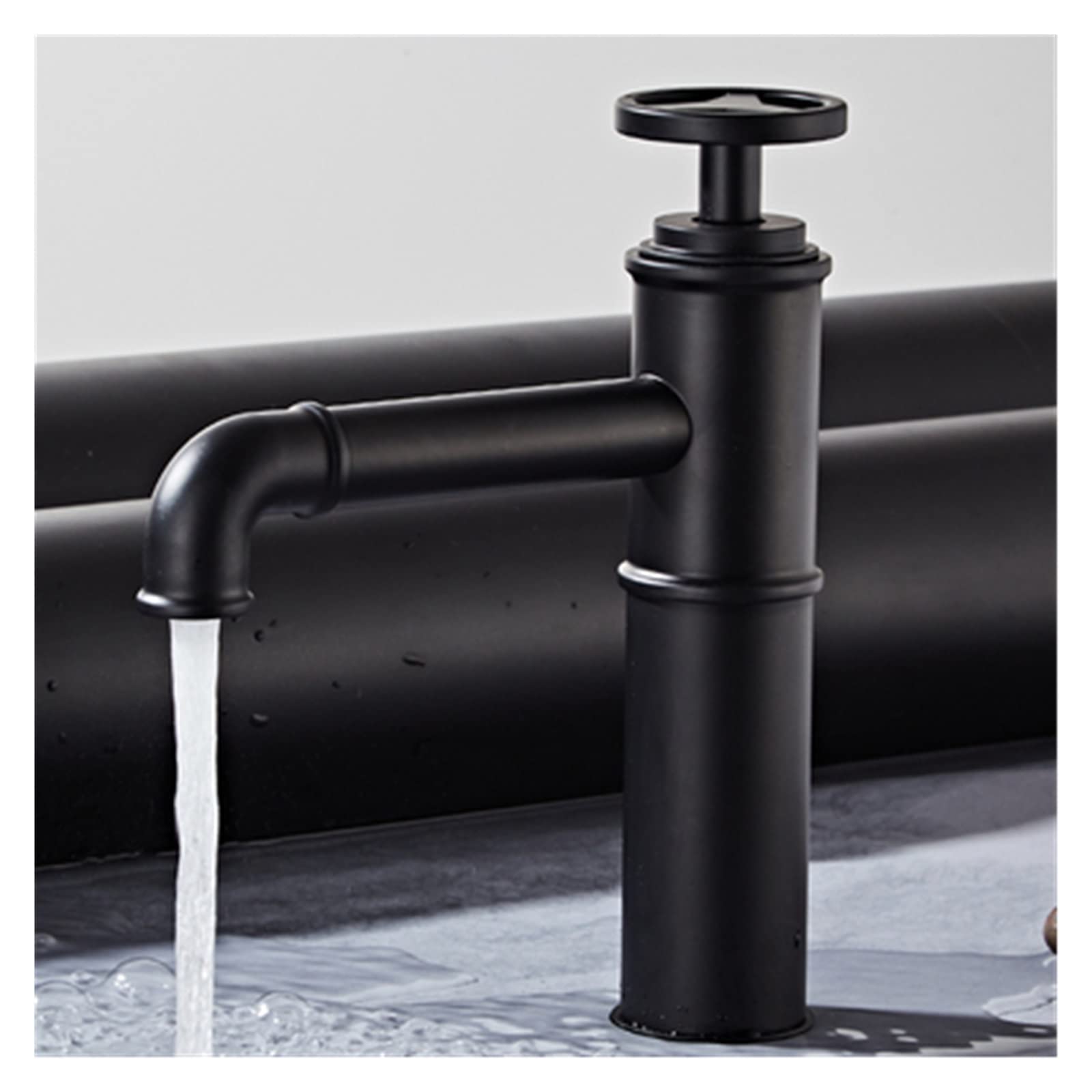 Robinet d'évier noir monotrou pour eau chaude et froide design rond