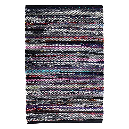 Ramanta Home 100% Cotton Chindi Hosiery Rug 24x36 Inch - Dark Multi, Farmhouse Reversible Soft Bohemeian Rugs Ideal for Entryways, Kitchen, Bedroom | Durable Lightweight Handmade Accent Doormat