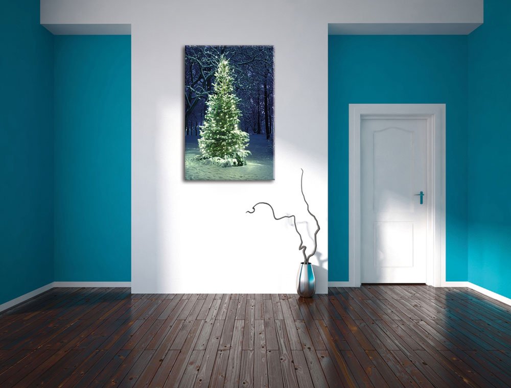 Pixxprint Leuchtender Weihnachtsbaum, Größe: 120x80cm, Leinwandbild, fertig gespannt, Wandbild, Dekoration, Kunstdruck, kein Poster
