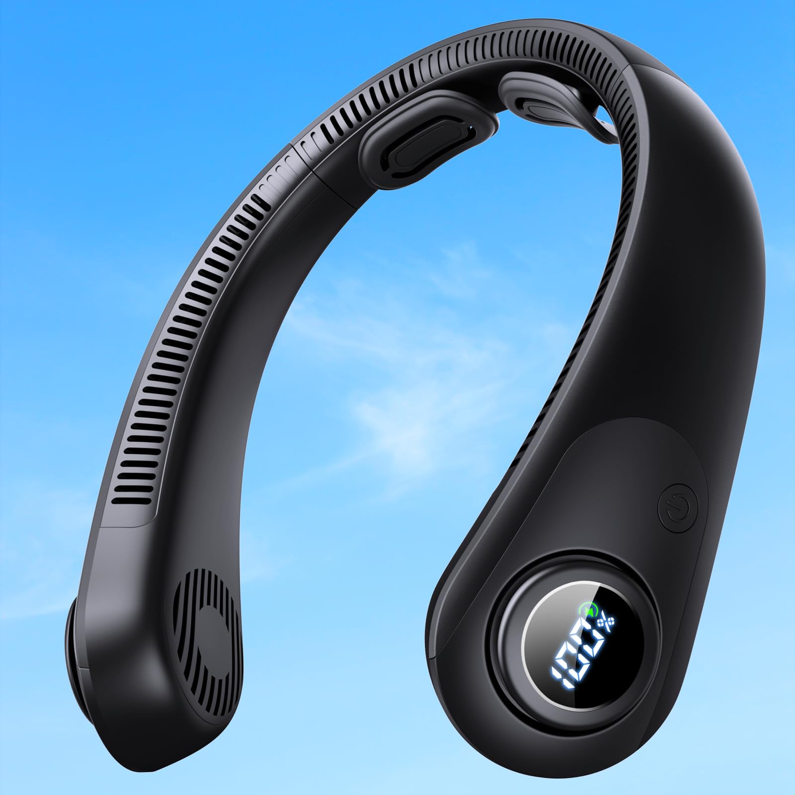 Portable Neck Fan With LED Display, Hands-free 5 Speeds Cooling, Neck Support, Lightweight, Battery Operated, Personal Bladeless Fan Rechargeable, Gift for Women Men, Hot Flashes, Travel, Camping