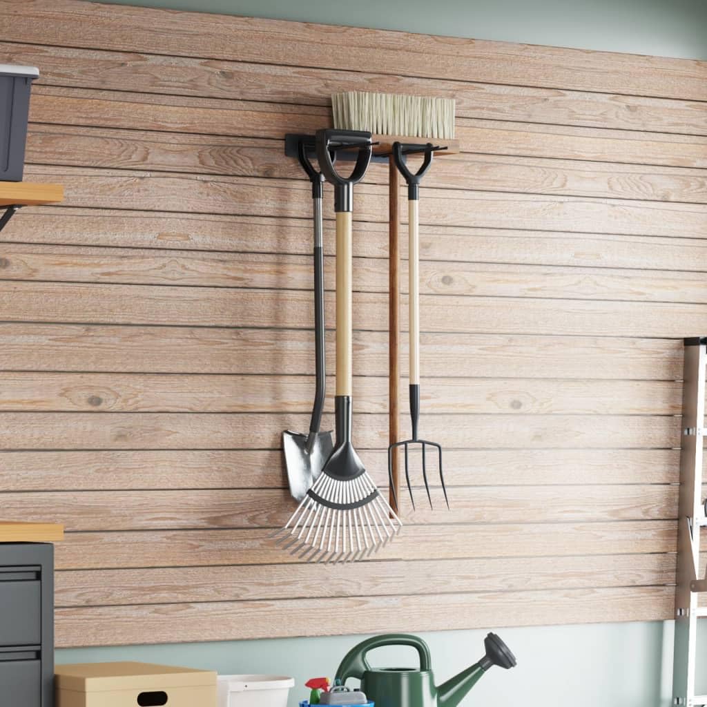 Soporte para dispositivos de montaje en pared, acero pulverizado, 43 x 6,5 cm, con 4 ganchos, para taller, garaje, sótano, ahorra espacio y está listo para el almacenamiento de herramientas y