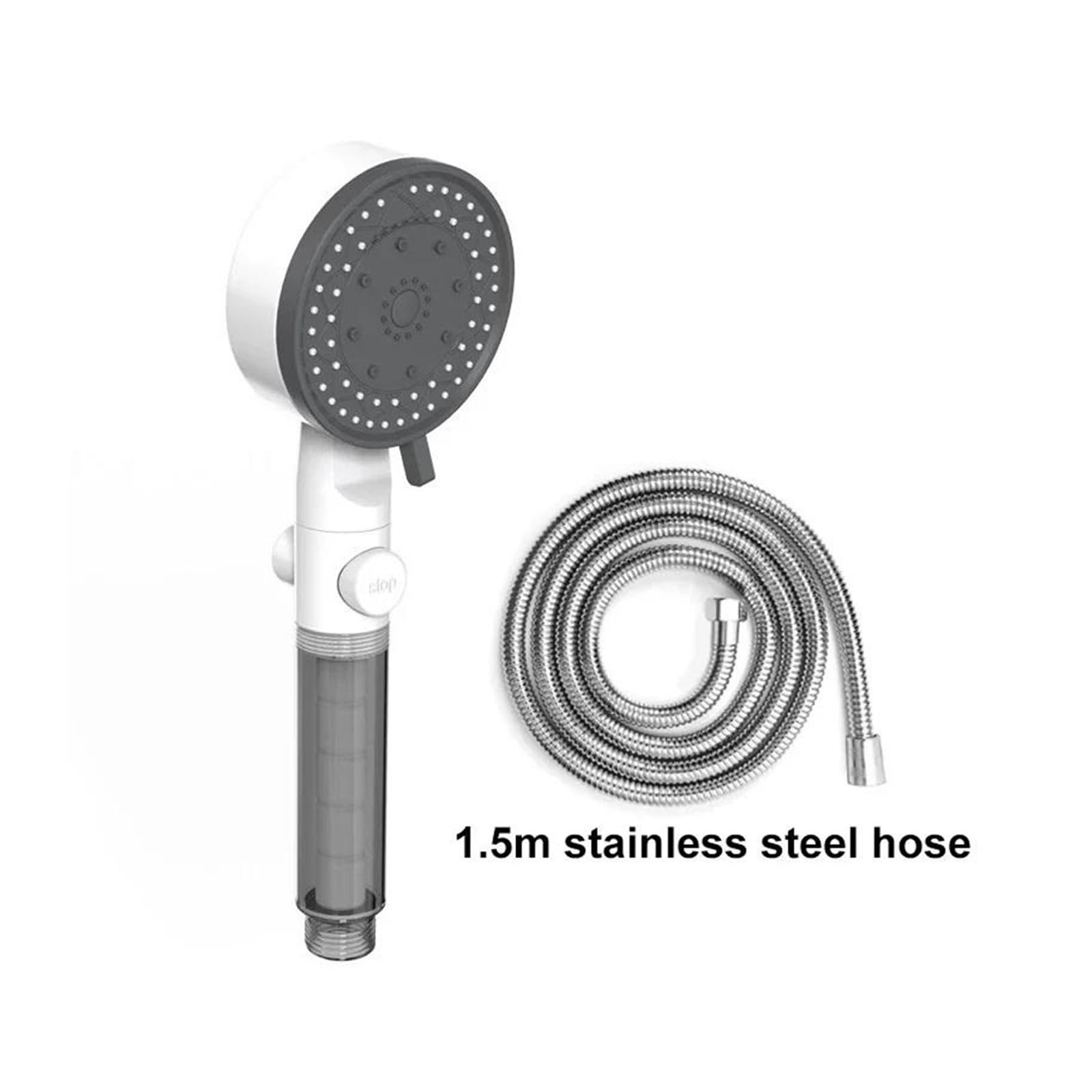 Soffione doccia filtrato, soffione doccia portatile ad alta pressione, risparmio idrico, resistenza alle cadute, ugello per doccia da bagno con arresto One Touch(White Hose Set)