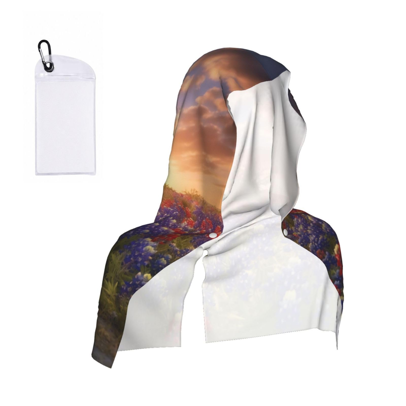 WXWJSHMGC Texas Bluebonnets Scenery Print Cooling Hoodie Towel, Cooling Towels For Neck And Face Sun Protection Instant Cool Hoodie(Sport/Camping/Work Out/Hot Weather)