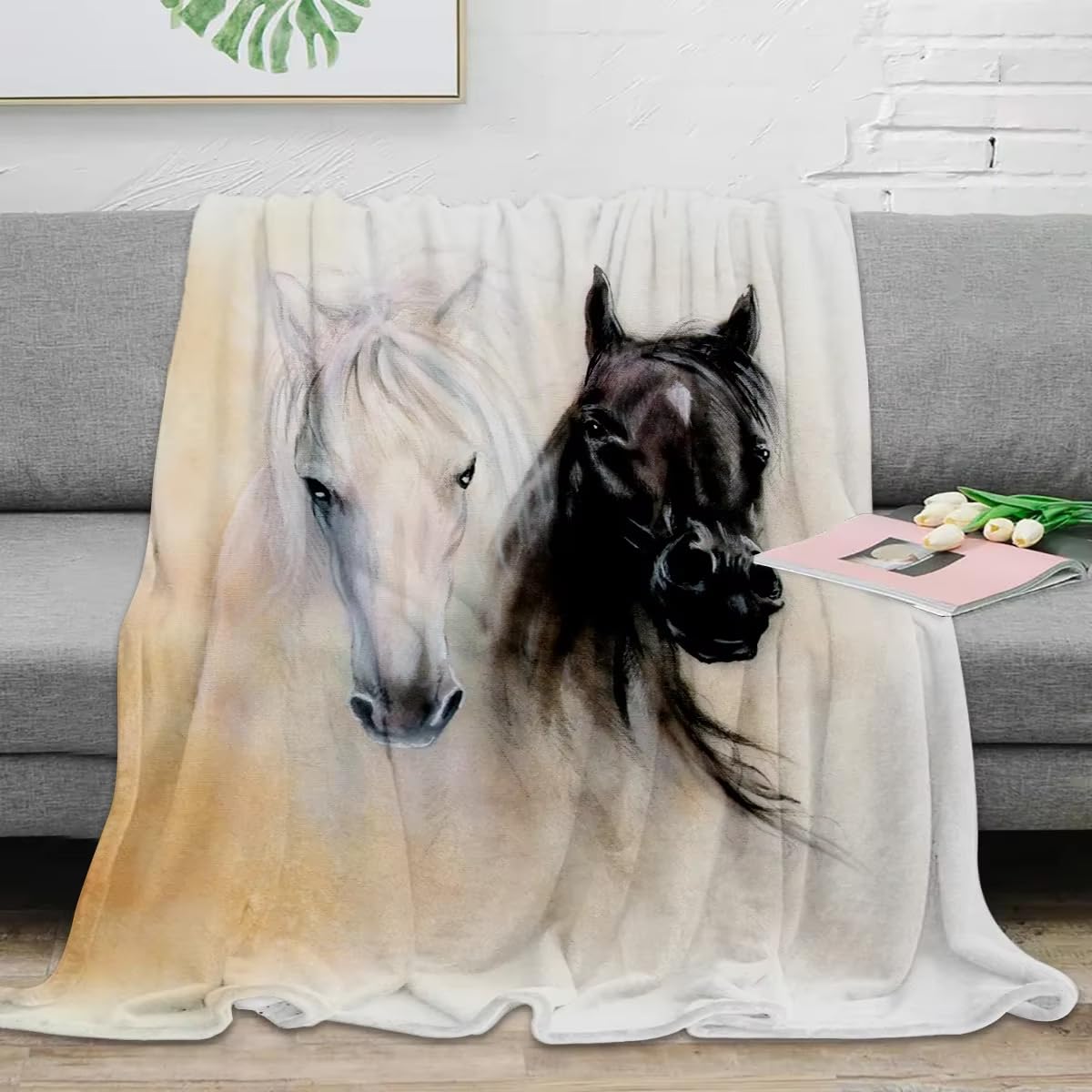 Koc polarowy 150 x 200 cm, koń, narzuta na prezent, miękka flanela, ochrona roztoczy, narzuta na łóżko na łóżko dla dorosłych i dzieci
