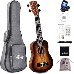 Winzz Kit para iniciantes Ukulele Soprano para crianças e adultos, 53 cm com 8 acessórios, design de cor exclusivo - marrom