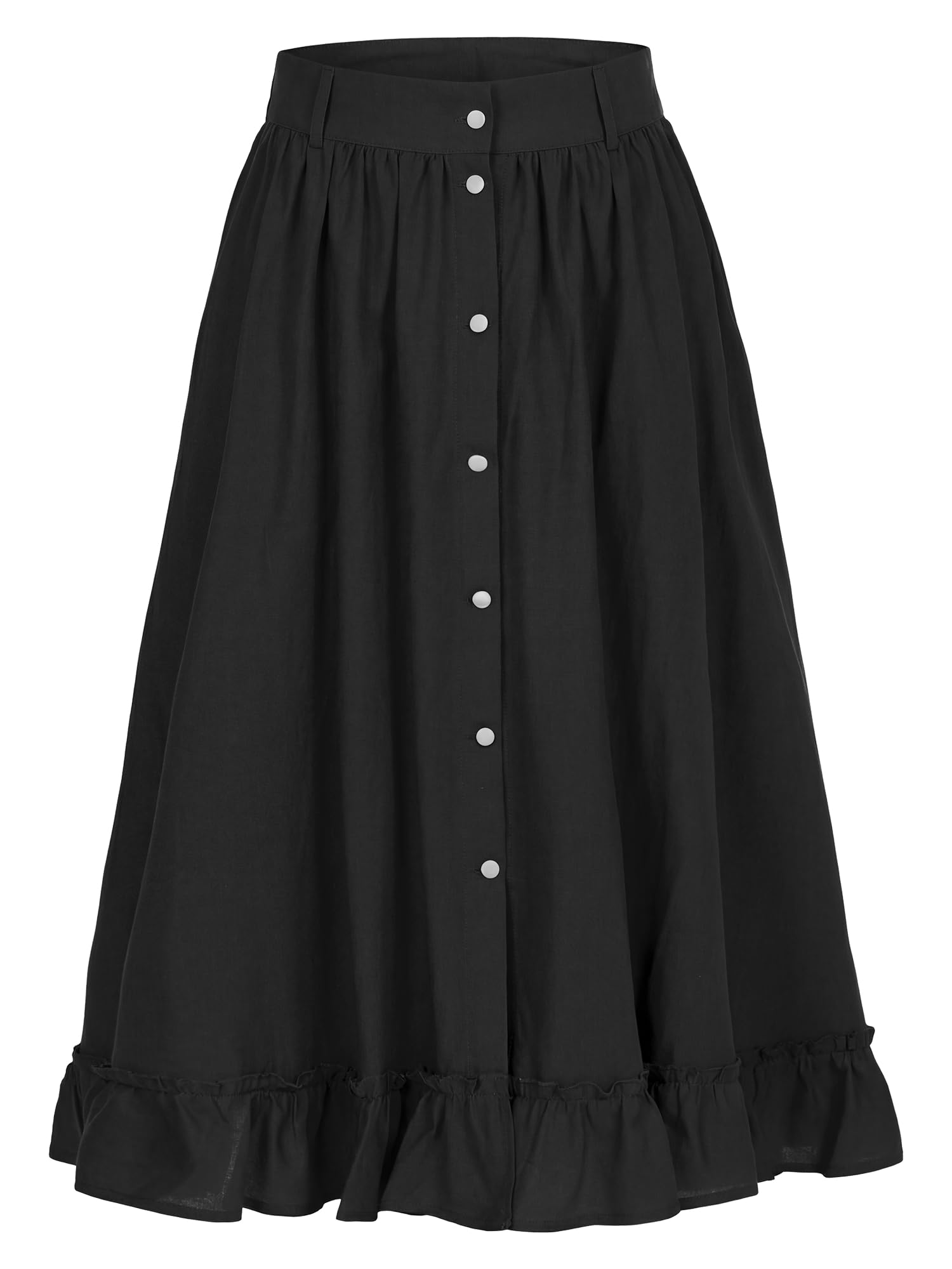 Photo 1 of ***MISSING TOP BUTTON***
YESSA Womens Renaissance Medieval Skirt,High Waist Button Up Ruffle Hem Peasant Flowy Fairy Maxi Skirt,Ren Faire Boho Pirate Costume,Black,Medium
