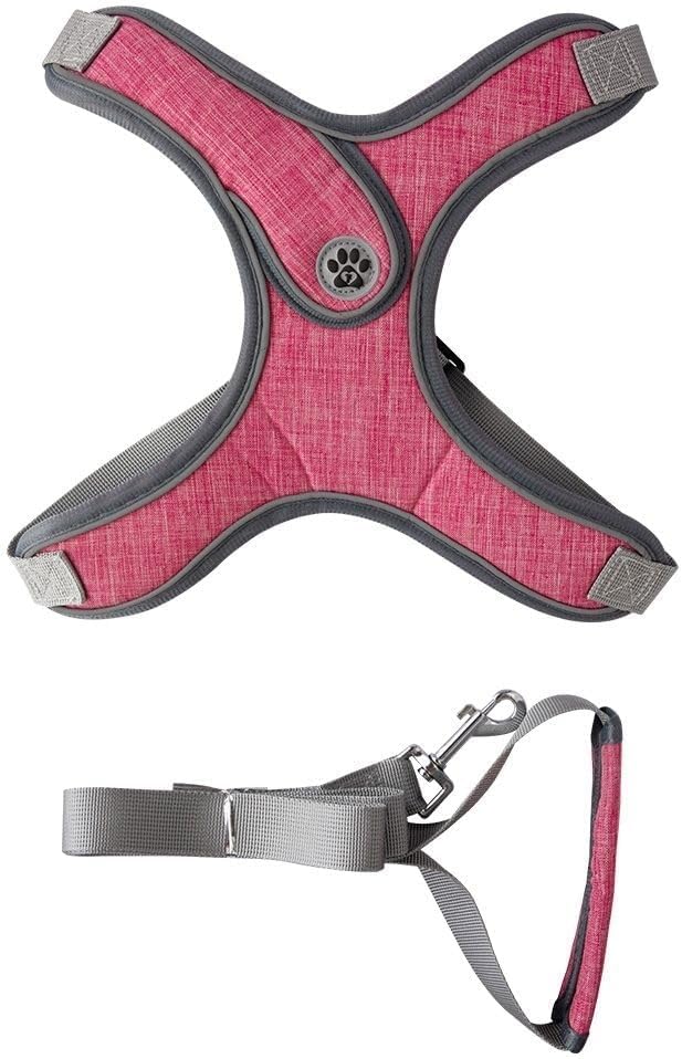 Coleira Peitoral para Cachorros Ajustável com Guia de Passeio (Rosa, M)