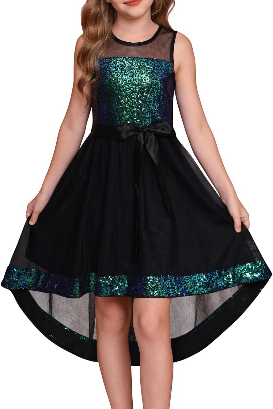 GRACE KARIN Girls Sequin Party Formal Dress Wedding Guest Sparkle Fancy Birthday Tulle High Low Prom Dresses 6-14 Years