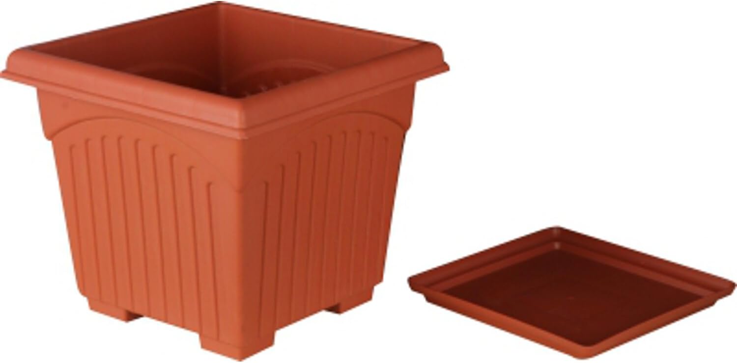First Smart Plastic Square Pot Set (10-inch, Brown, Pack of 4)