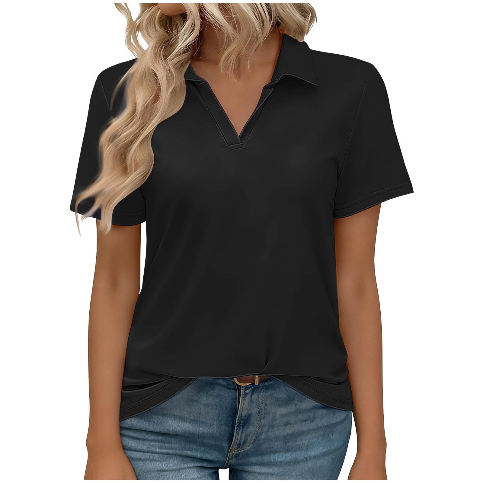 Women's Golf Shirts Short Sleeve Polos Collared Tennis T Shirt Dressy Casual V Neck Business Tunic Top Summer Tshirt