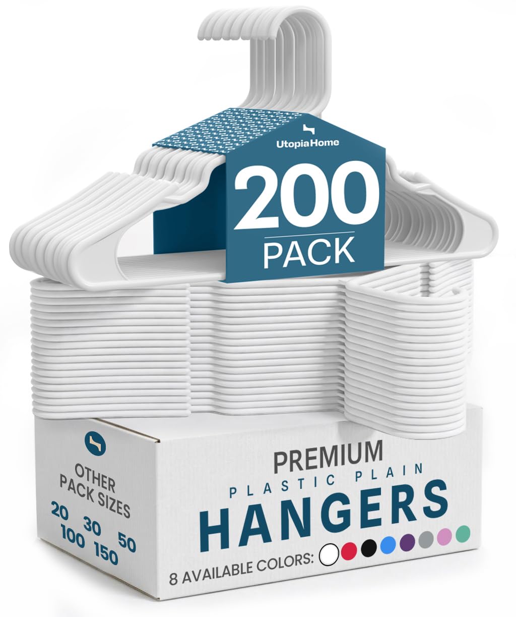 Utopia Home Plastic Hangers 200 Pack – Space Saving Clothes Hanger White