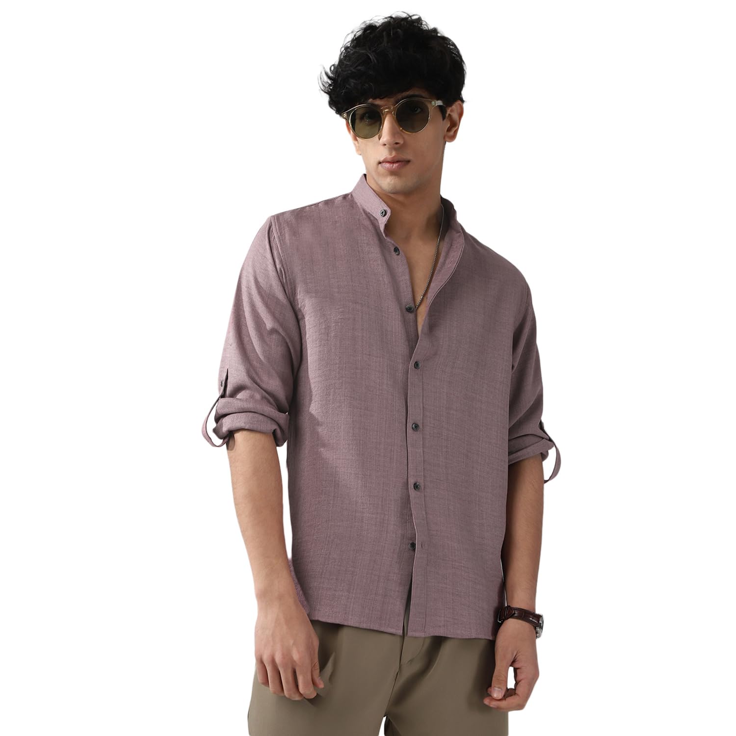 urbano fashion Men's Linen Blend Full Sleeve Relaxed Fit Mandarin Collar Casual Solid Shirt-picture-44