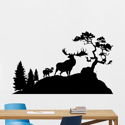 Deer Wall appliqué Landscape Tree Decoration Natural Wall Sticker Home Decoration Office Living Room Window Wall Poster 91x57 cm