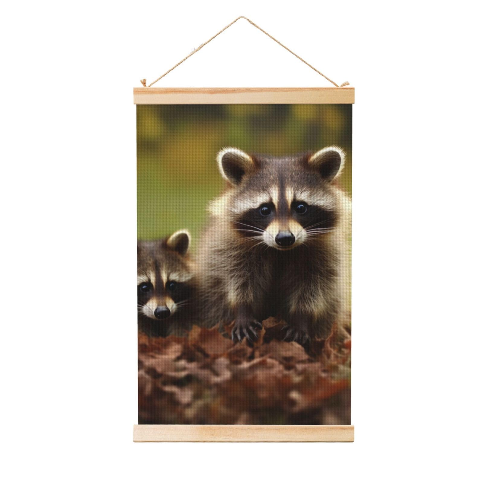 Raccoon Posters Wooden Shaft Hanging Poster Canvas Prints Scroll Wall Art Painting Vintage Wall Banner Modern Artwork Decor for Home Decor Ready to Hang 20"x30"