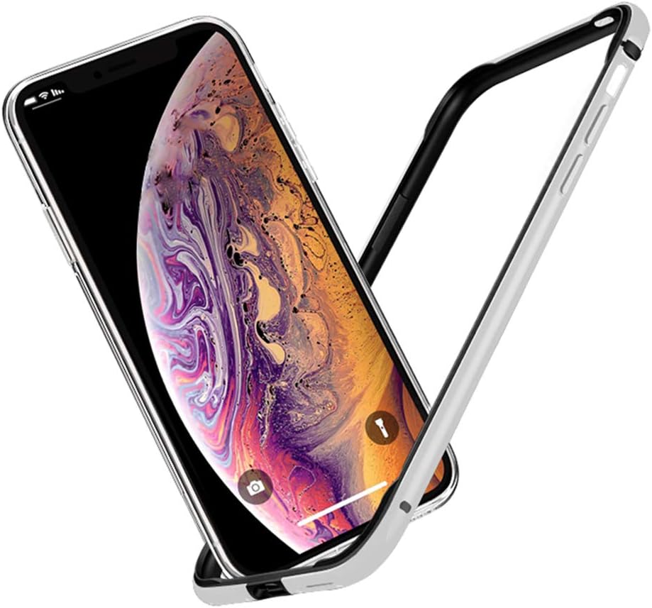 GAGALOR Metal Bumper case for iPhone X XS Aluminium Alloy Ultra Thin Silicone Lining (Silver)