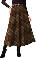 Pink Queen Women's Plaid Midi Skirt 2026: Flared High Waist A-Line Tartan Vintage Skirt with Pockets