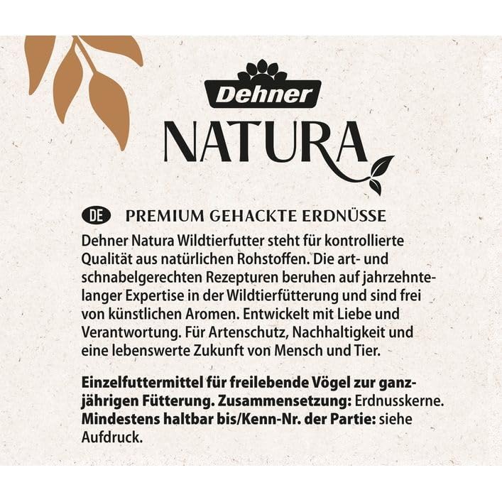 Dehner Natura Premium Wildvogelfutter, gehackte Erdnüsse schalenfrei, Ganzjahresfutter proteinreich / energiereich, hochwertiges Vogelfutter für Wildvögel, 3.4 kg