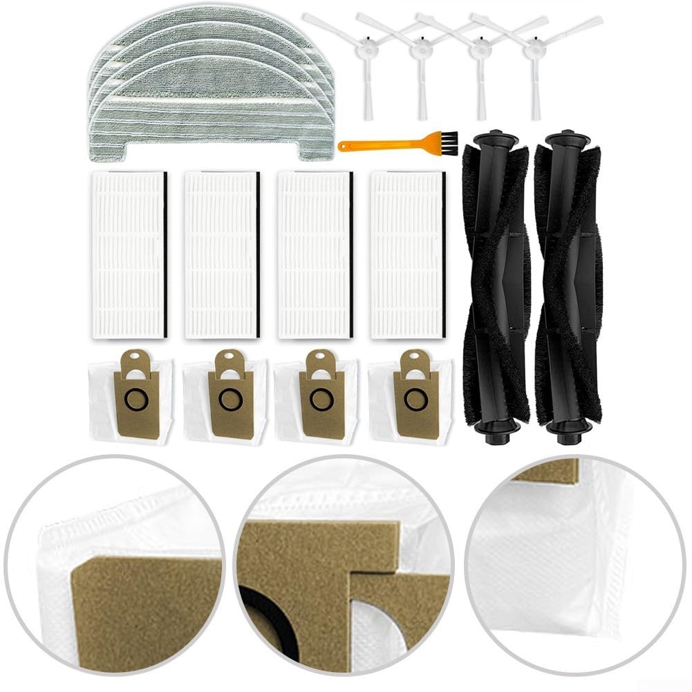 Accessories Kit for Ultenic T10 vacuum cleaner, 2 Main Brushes, 4 Filters, 4 Side Brushes, 4 Mop for PADS, 4 Dust Bags and 1 cleaning brush, Robot Vacuum Cleaner Accessories