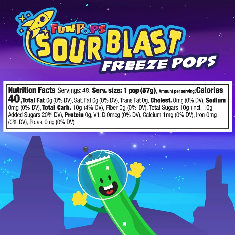 Image of FunPops Sour Blast Freeze Pops, Variety Pack, 2 oz, 48 Count Box (Pack of 2)
