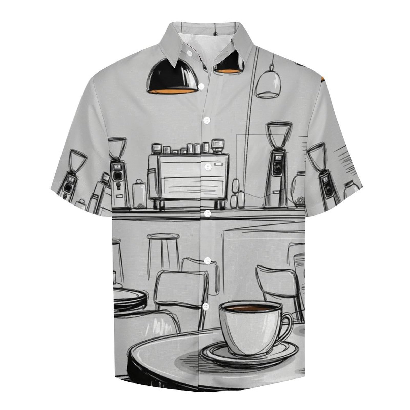 Funky Camicia Hawaiana Uomo, Manica Corta Design Aloha Camicie con Bottoni, Estiva Camicie a Decorazioni per caffè Casual Stampa Spiaggia Estate Illustrazioni A Linee Camicia
