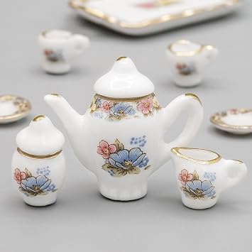 Odoria 1/12 Miniature Porcelain Tea Set 8Pcs Dollhouse Decoration Accessories
